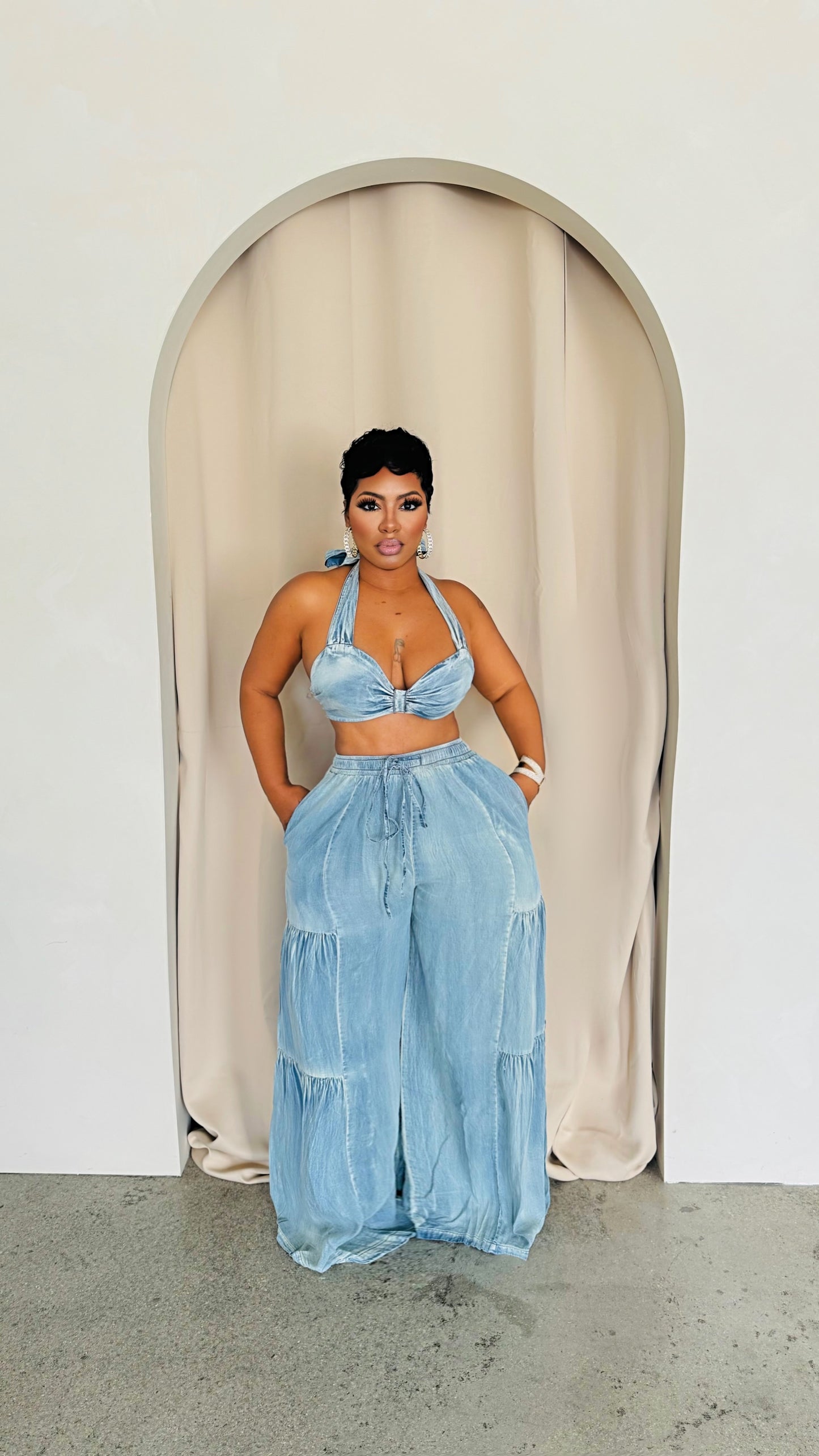 Nia Boho Denim Pant Set